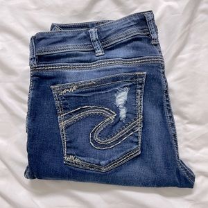 Silver Fluid Denim Boyfriend Skinny Jeans